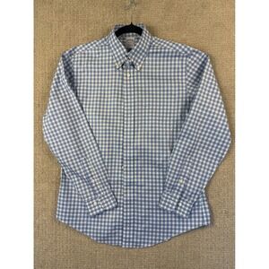 Brooks Brothers Mens Blue Gingham Non-Iron Supima Cotton Button Down Shirt Sz M